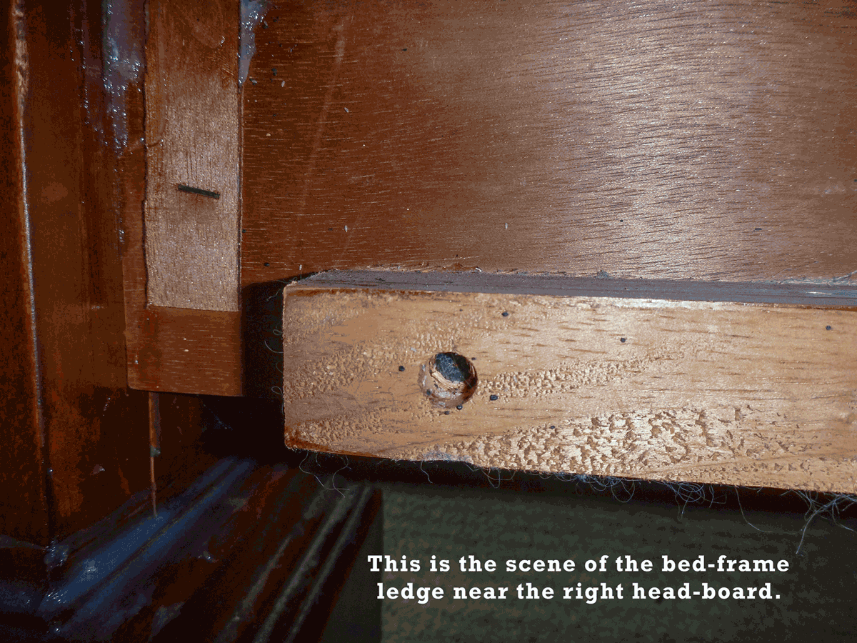 Upper Right Side of a Bed Frame in a Wooden Bed Frame.